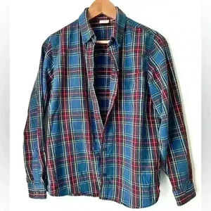 L.L. Bean Plaid Blue Button Down Preppy Prep Western Country Cotton Shirt Small